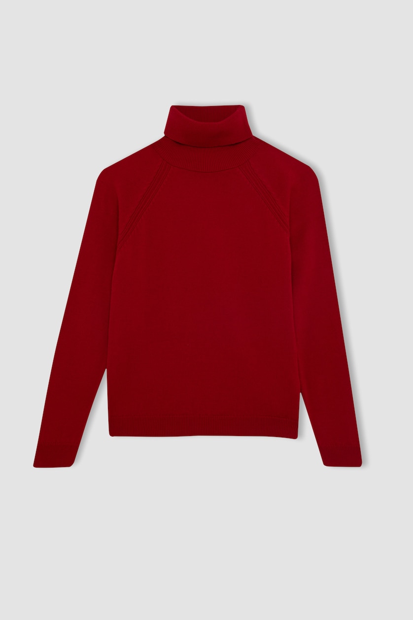 FILLES Rouge Pull basique en maille rouge, col roulé pour fille