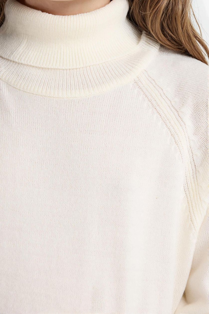 Kız Çocuk - Genç Kız Ekru Balıkçı Yaka Triko Kazak Kız Çocuk