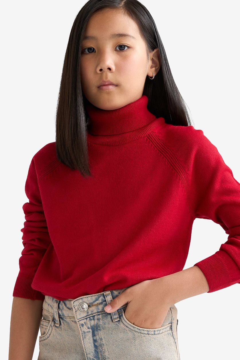 FILLES Rouge Pull rouge à col roulé pour fille