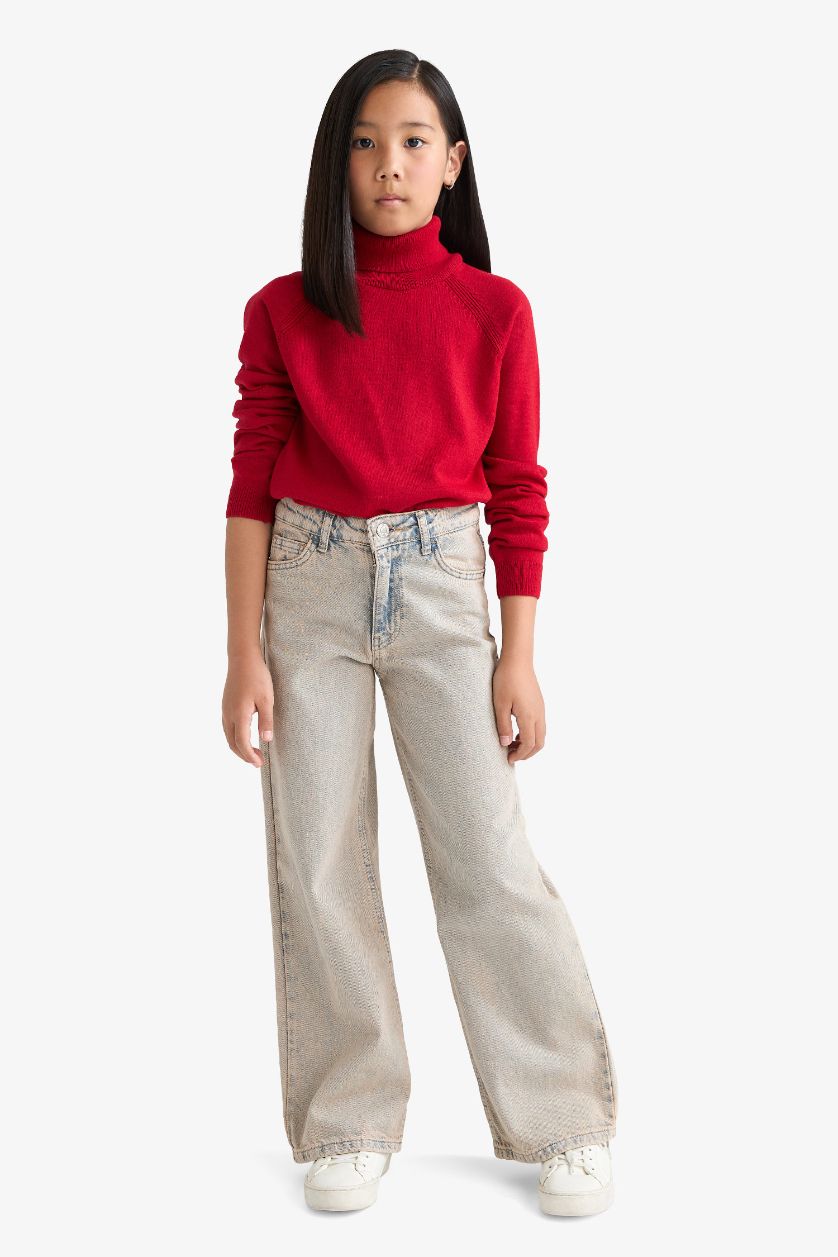 FILLES Rouge Pull rouge à col roulé pour fille