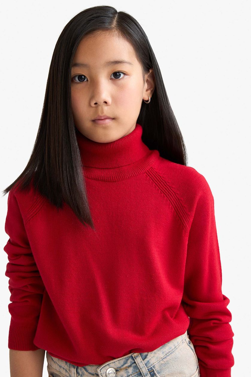 FILLES Rouge Pull rouge à col roulé pour fille