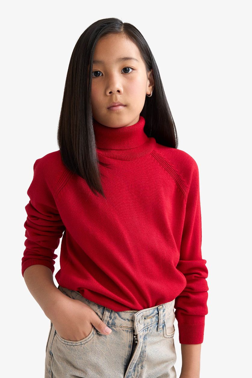 FILLES Rouge Pull rouge à col roulé pour fille