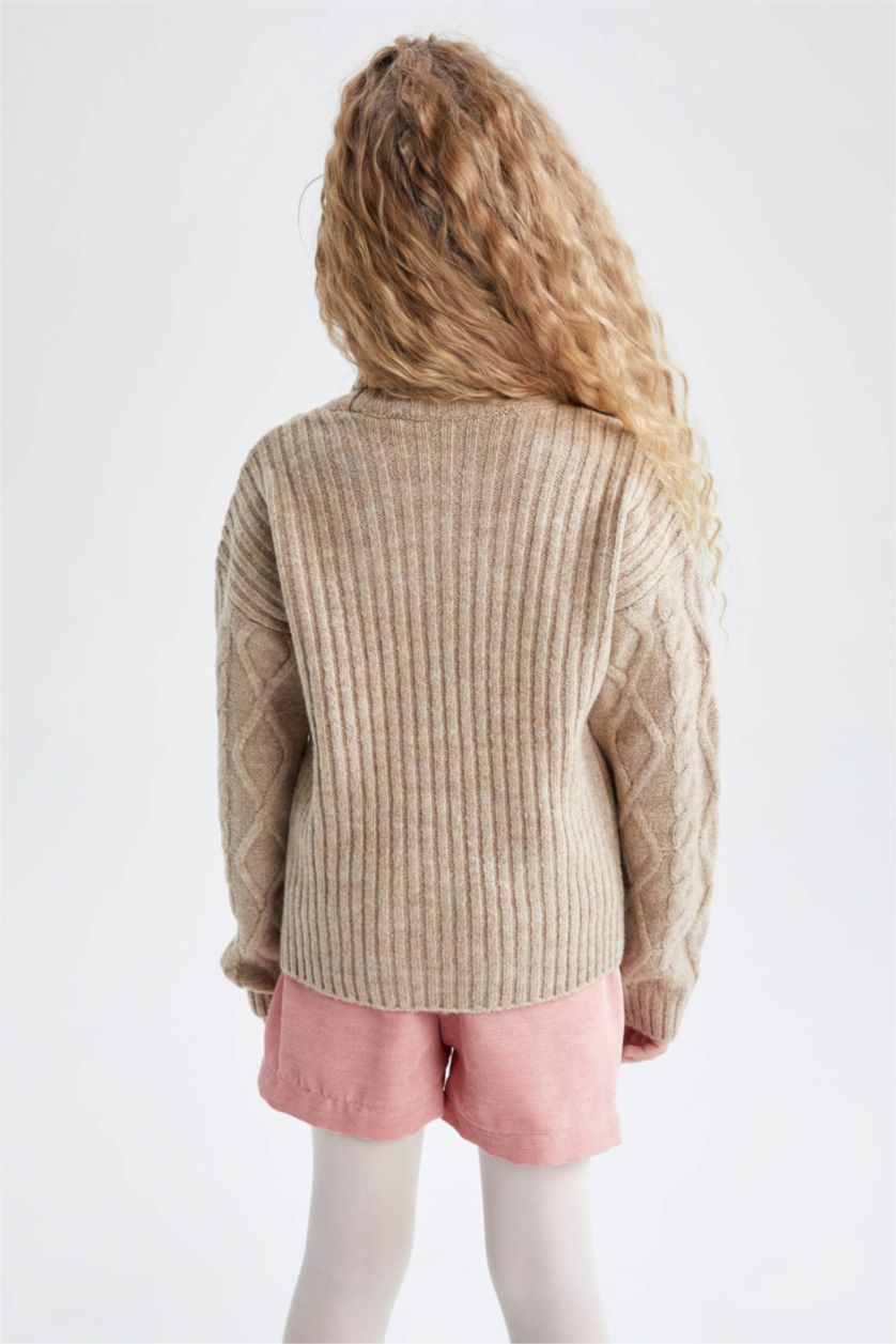 GIRLS & TEENS Beige Melange Girl Regular Fit Turtleneck Pullover