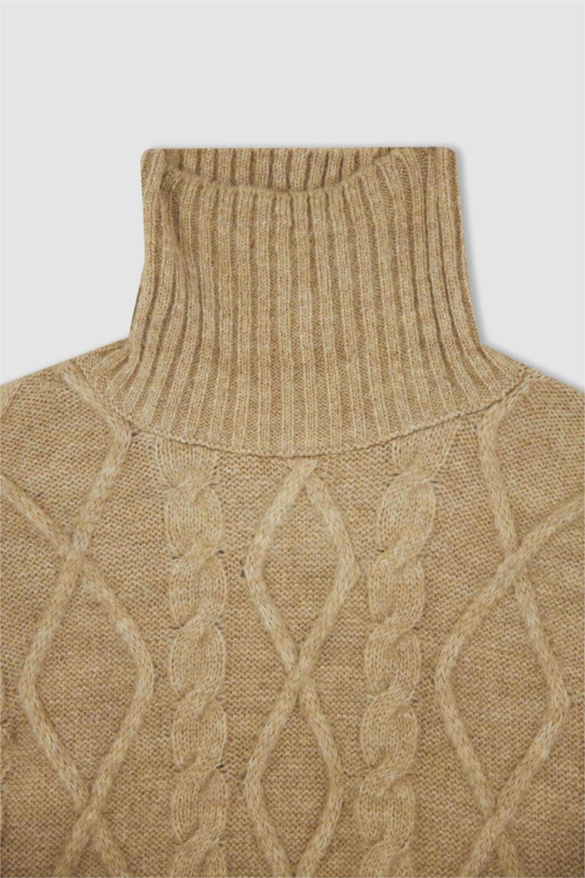 GIRLS & TEENS Beige Melange Girl Regular Fit Turtleneck Pullover