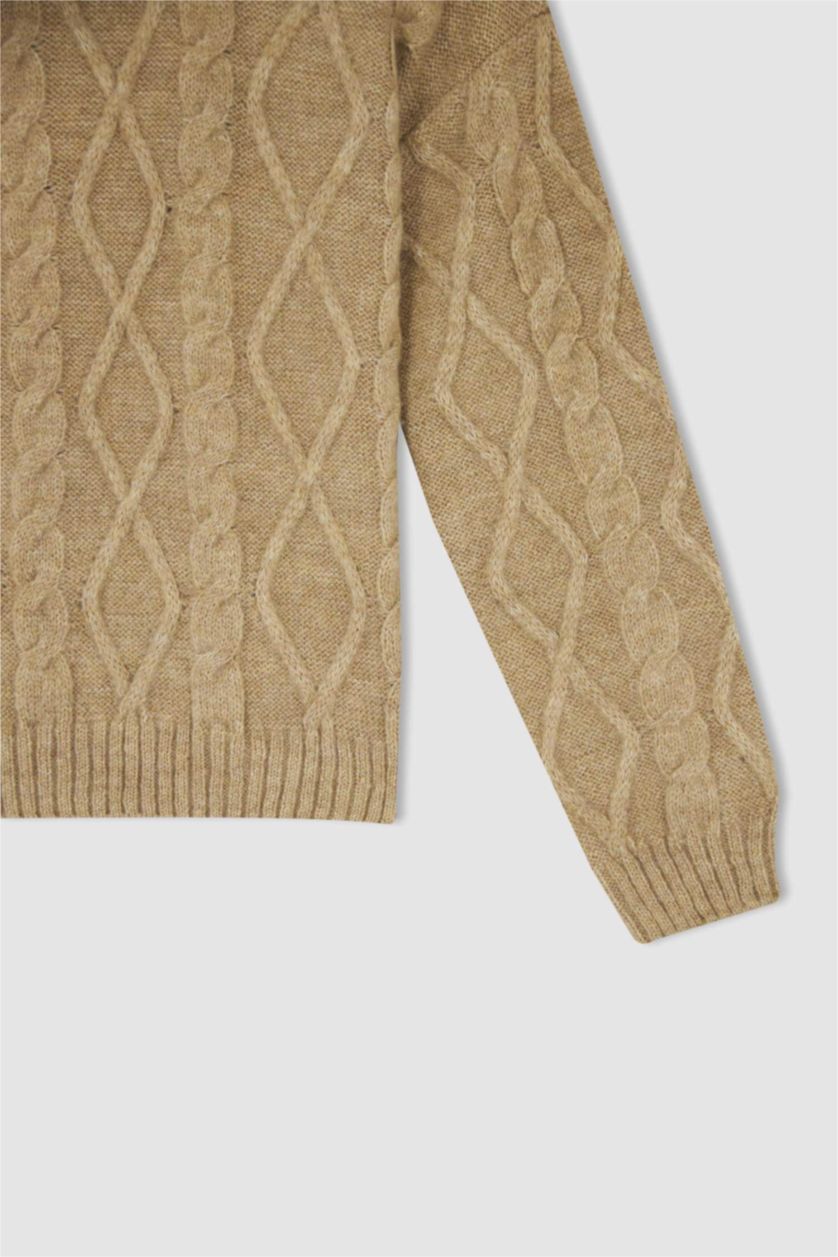 GIRLS & TEENS Beige Melange Girl Regular Fit Turtleneck Pullover