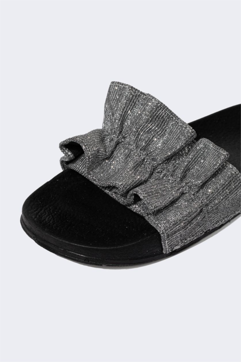 FEMME Anthracite Pantoufles à Semelle Plate pour Femme