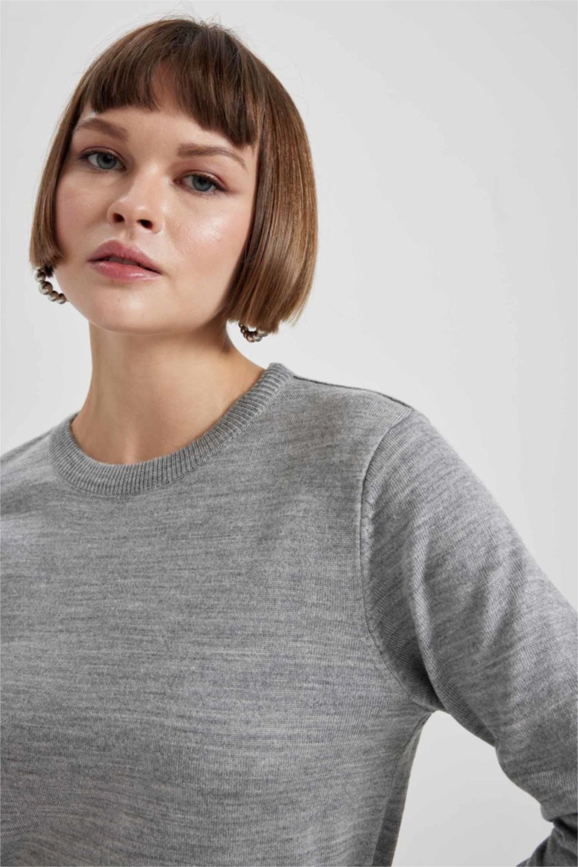 WOMAN Grey Melange Regular Fit Crew Neck Dress