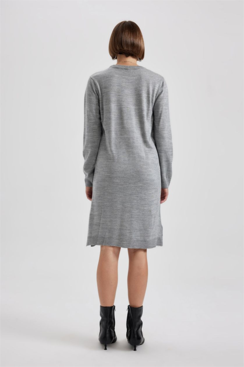 WOMAN Grey Melange Regular Fit Crew Neck Dress