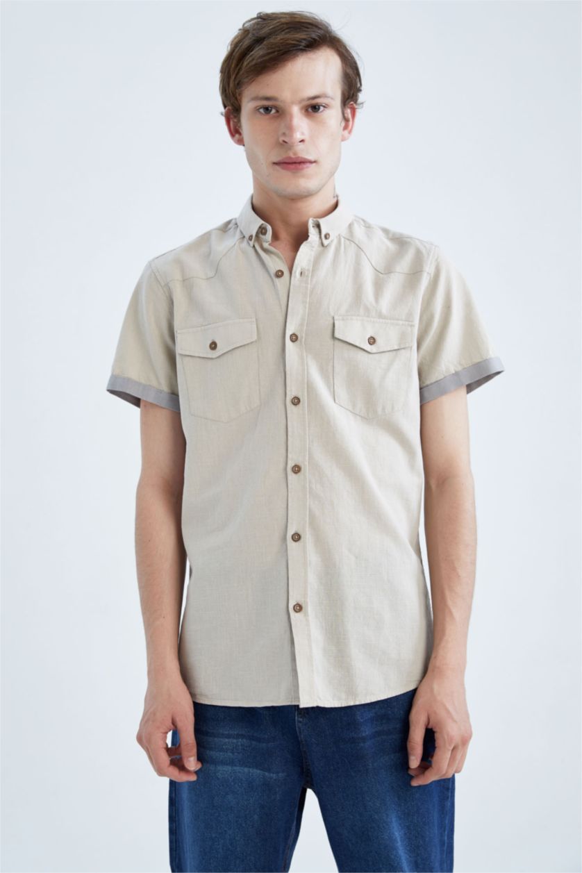 MAN Stone Slim Fit Poplin Short Sleeve Shirt
