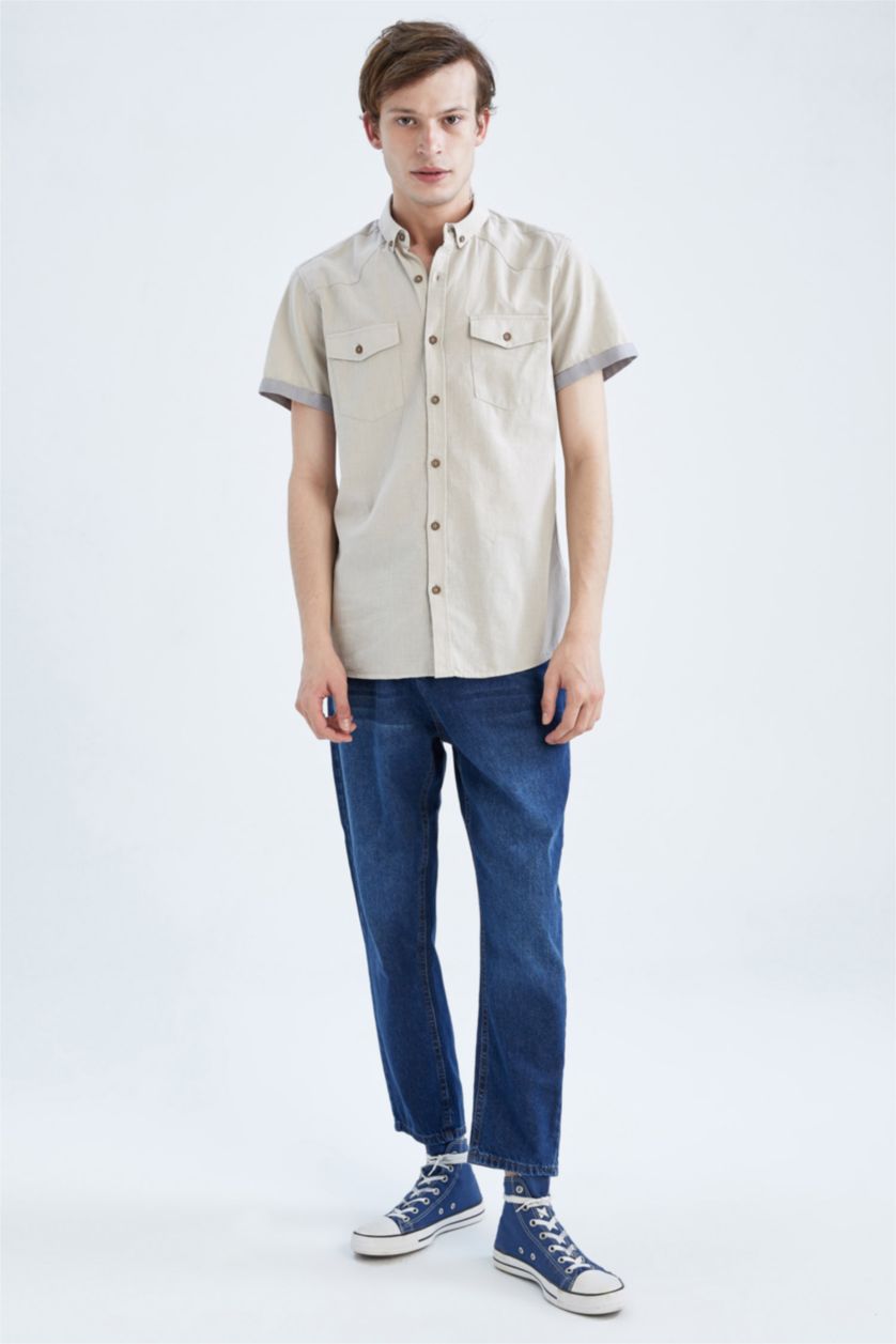 MAN Stone Slim Fit Poplin Short Sleeve Shirt