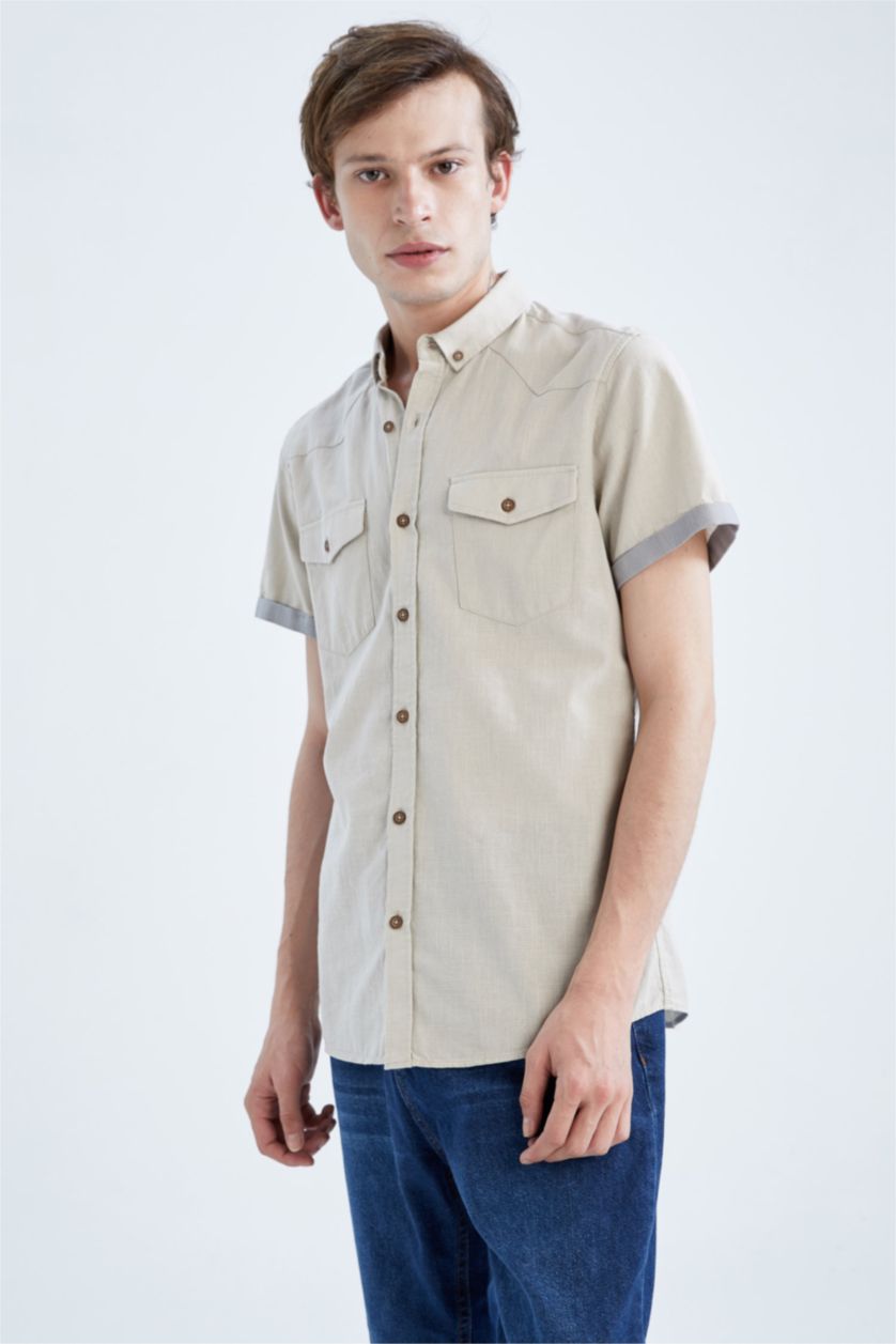 MAN Stone Slim Fit Poplin Short Sleeve Shirt