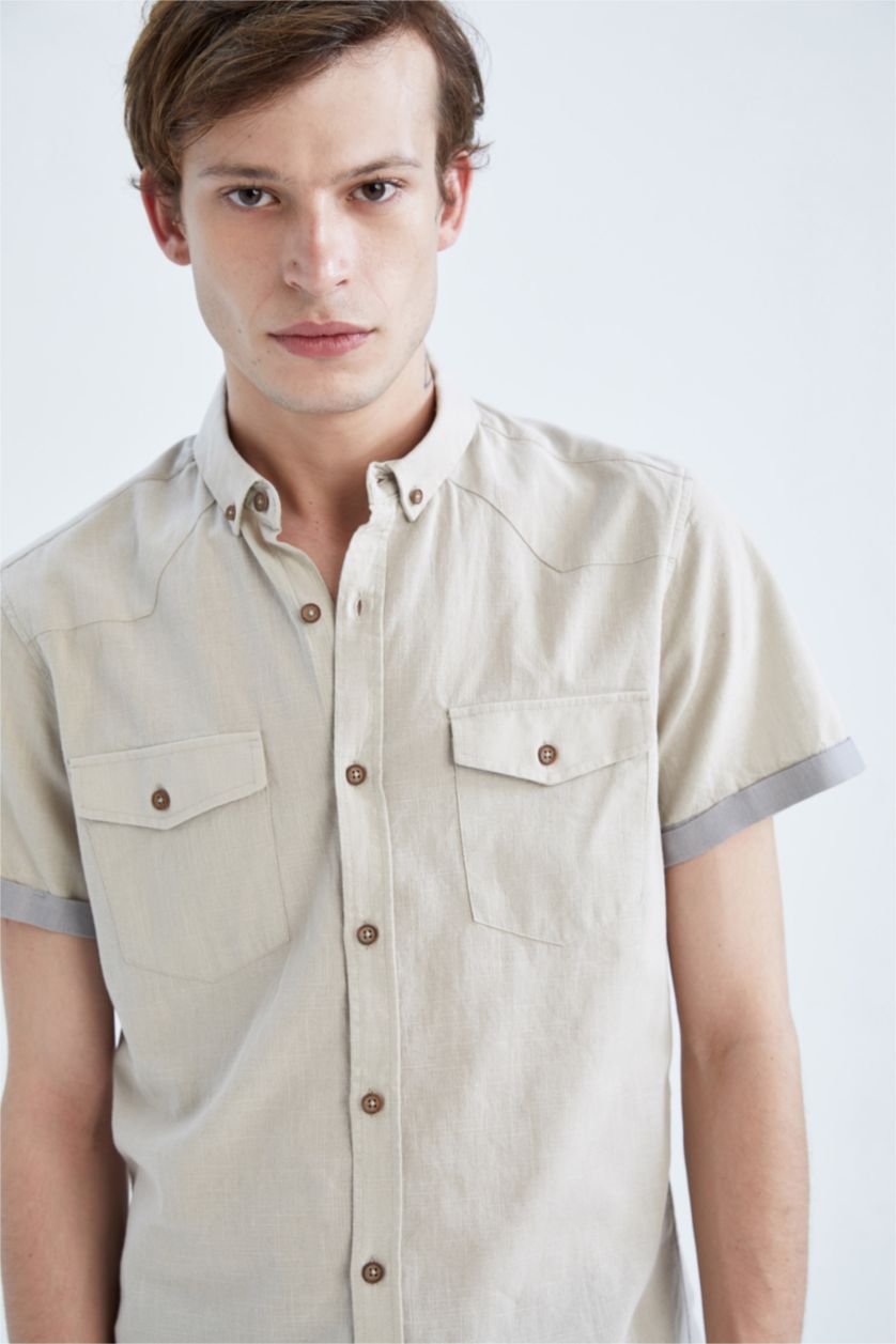 MAN Stone Slim Fit Poplin Short Sleeve Shirt