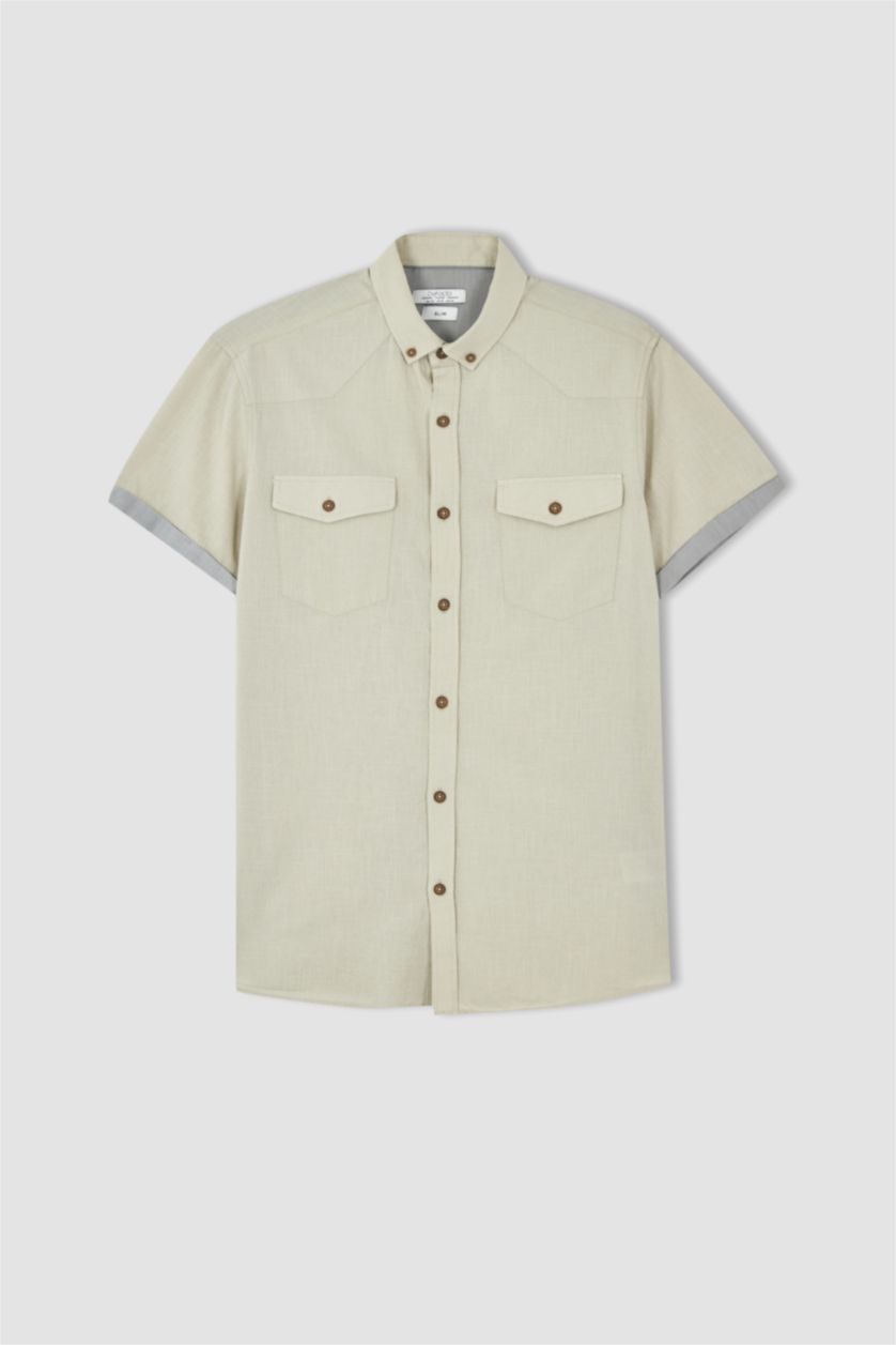 MAN Stone Slim Fit Poplin Short Sleeve Shirt