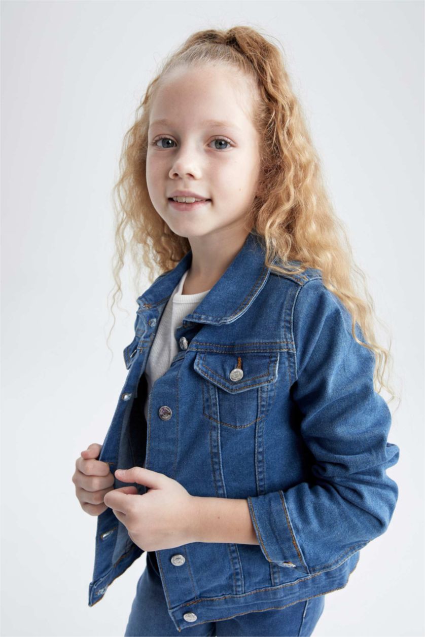 بناتي أزرق جاكيت جينز بناتي قصة عادية