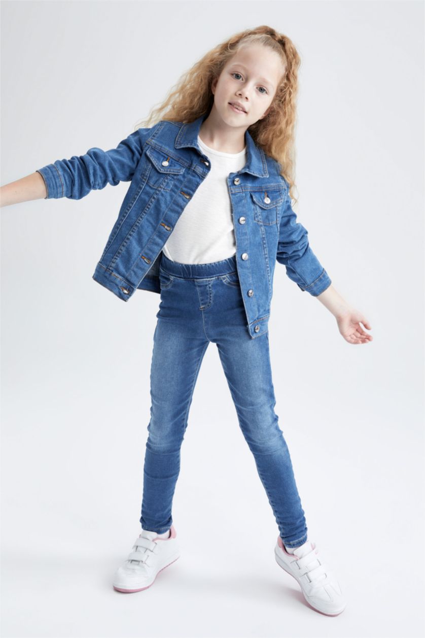 بناتي أزرق جاكيت جينز بناتي قصة عادية