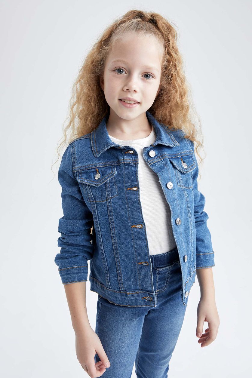 بناتي أزرق جاكيت جينز بناتي قصة عادية