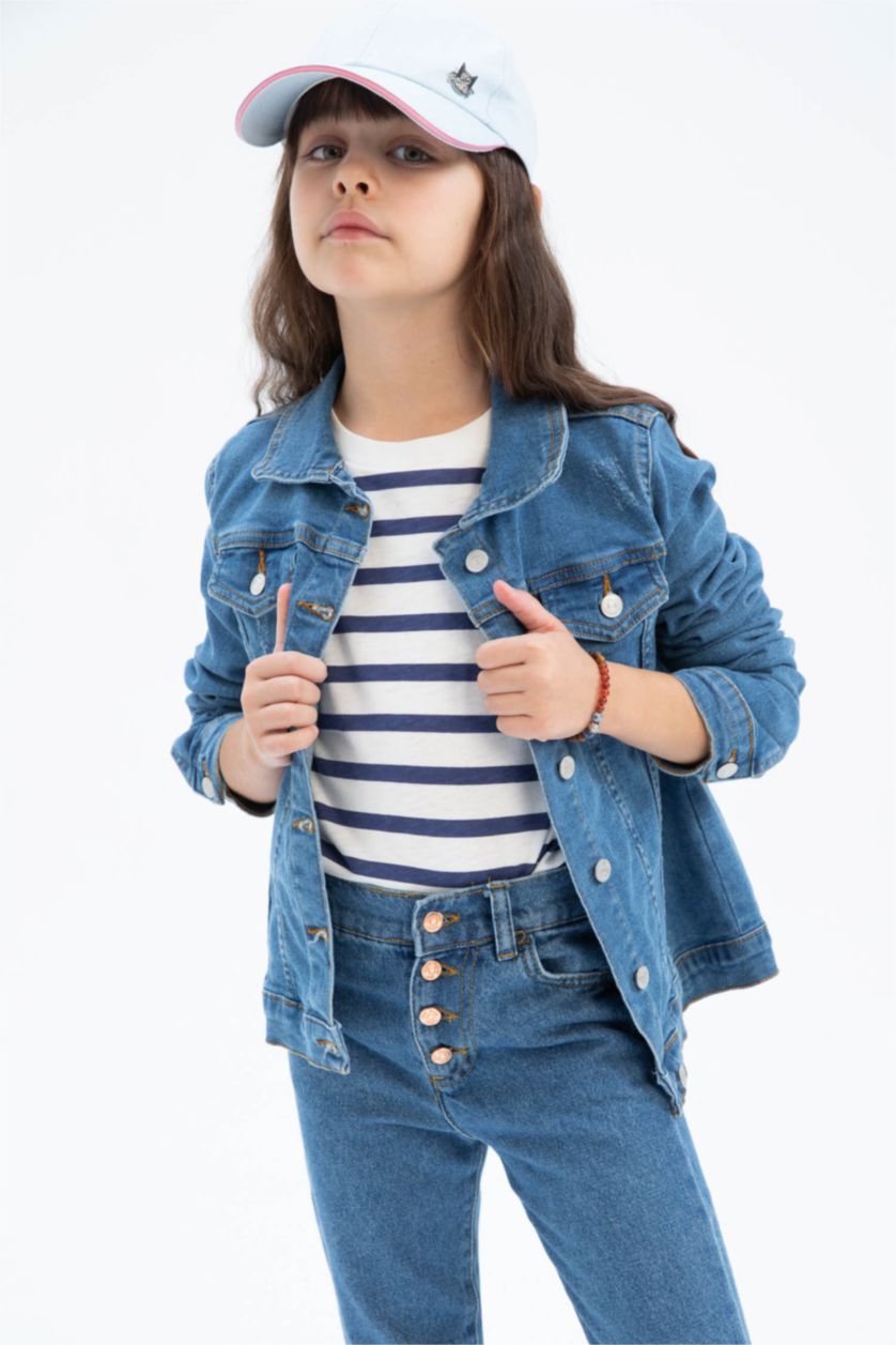 بنات أزرق جاكيت بناتي جينز قصة ضيقة