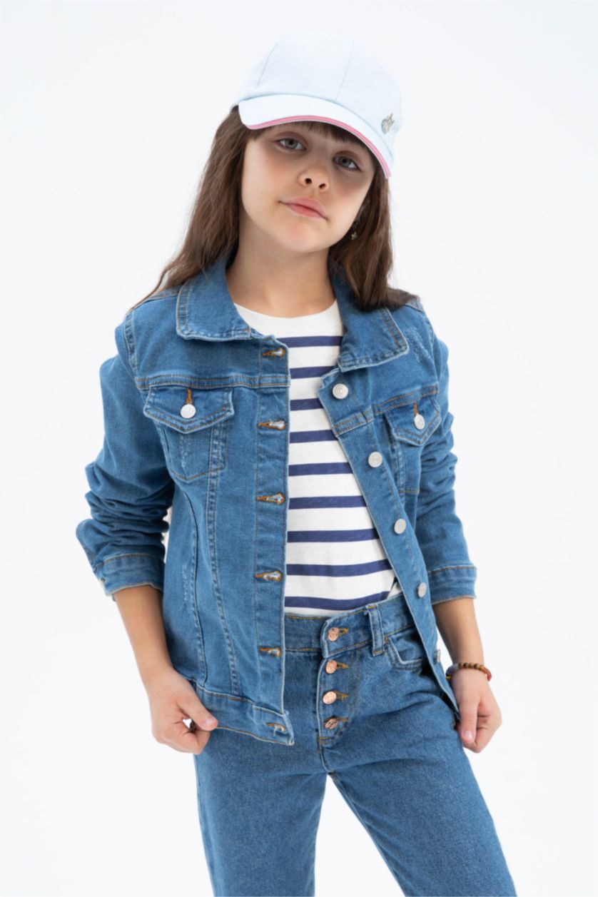 بنات أزرق جاكيت بناتي جينز قصة ضيقة