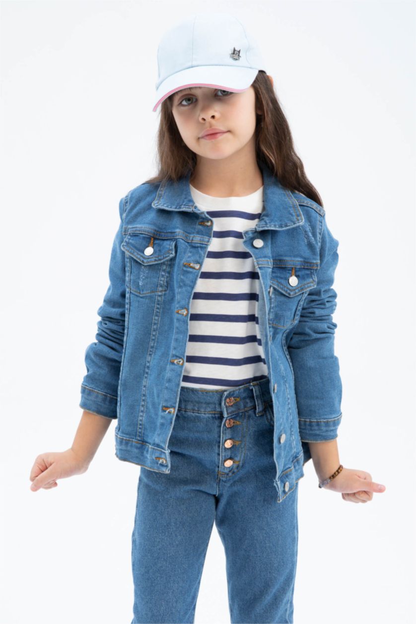 بنات أزرق جاكيت بناتي جينز قصة ضيقة