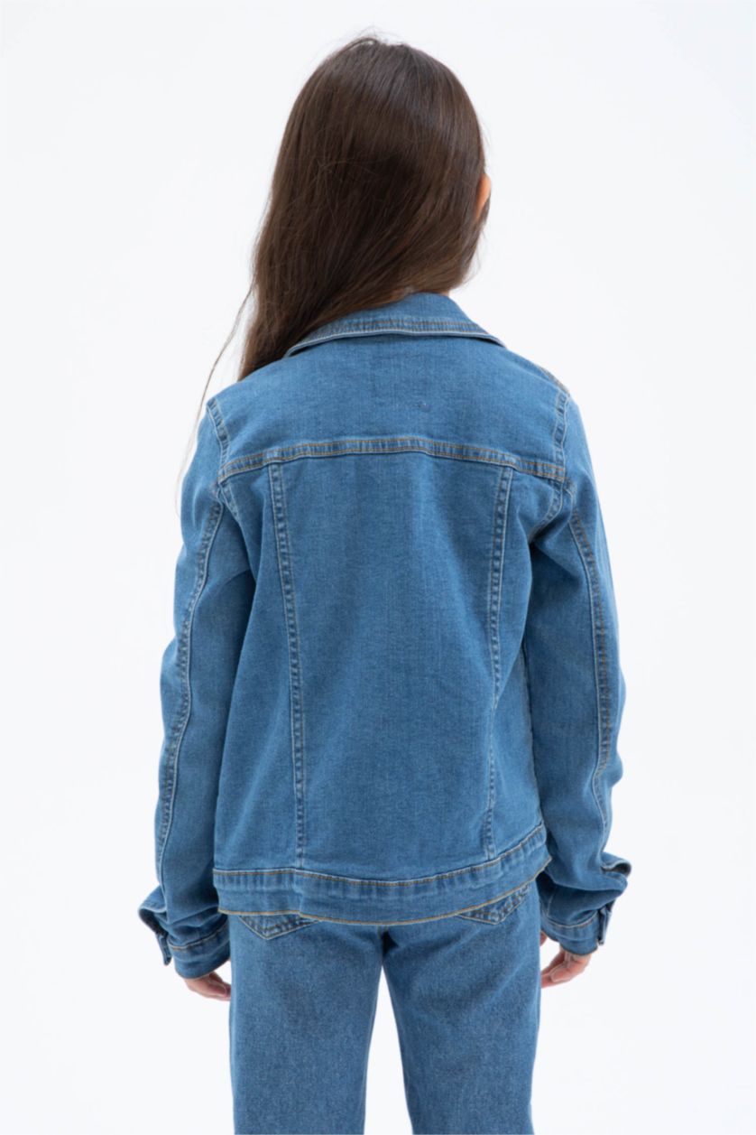 بنات أزرق جاكيت بناتي جينز قصة ضيقة