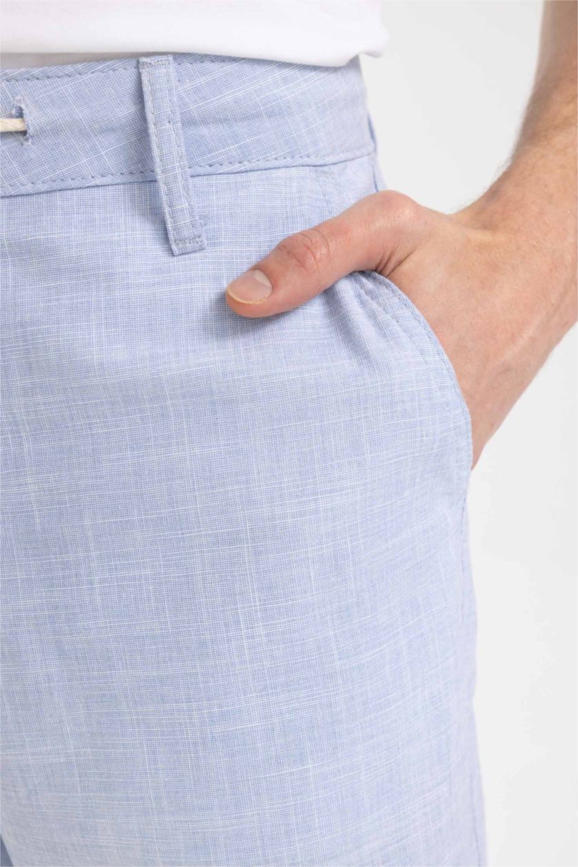 MAN Blue Melange Linen Look Summer Jogger Trousers with Waist Lace