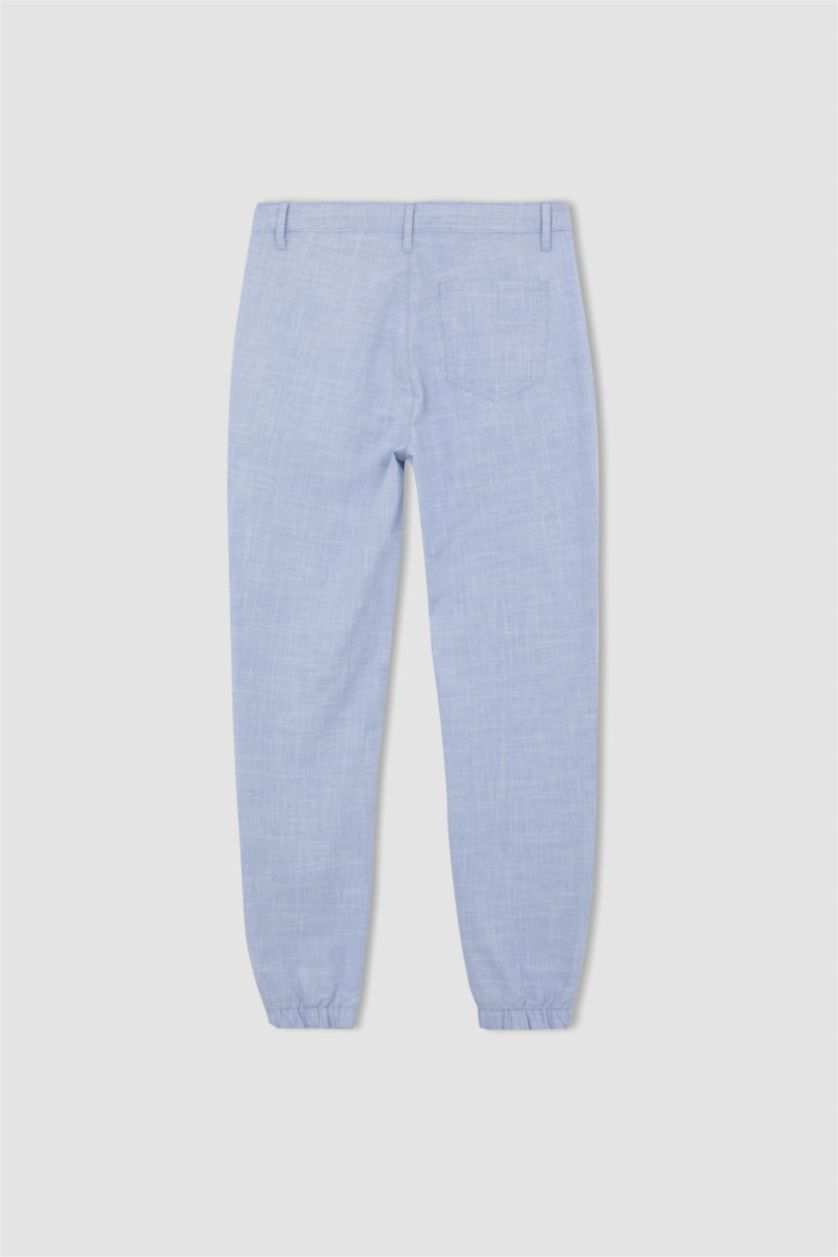 MAN Blue Melange Linen Look Summer Jogger Trousers with Waist Lace