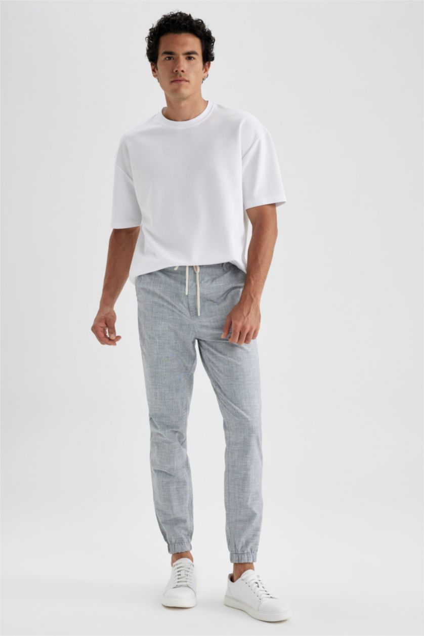 رجال ميلانج رمادي بنطلون جوجر كتان برباط من الخصر