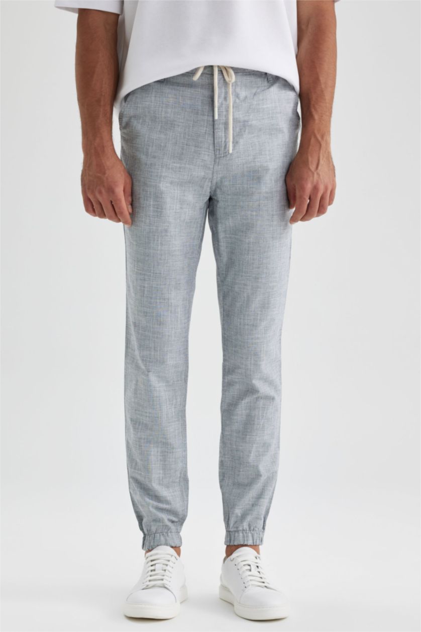 رجال ميلانج رمادي بنطلون جوجر كتان برباط من الخصر