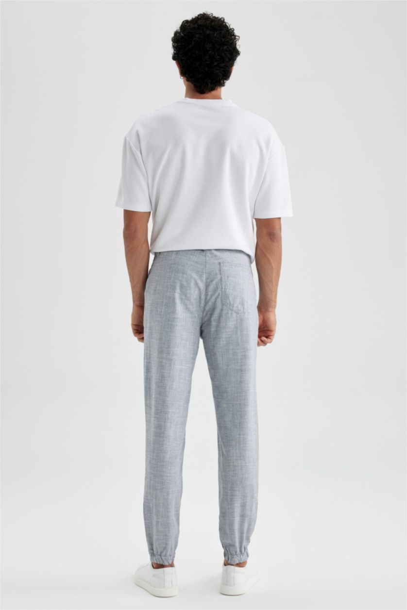 رجال ميلانج رمادي بنطلون جوجر كتان برباط من الخصر