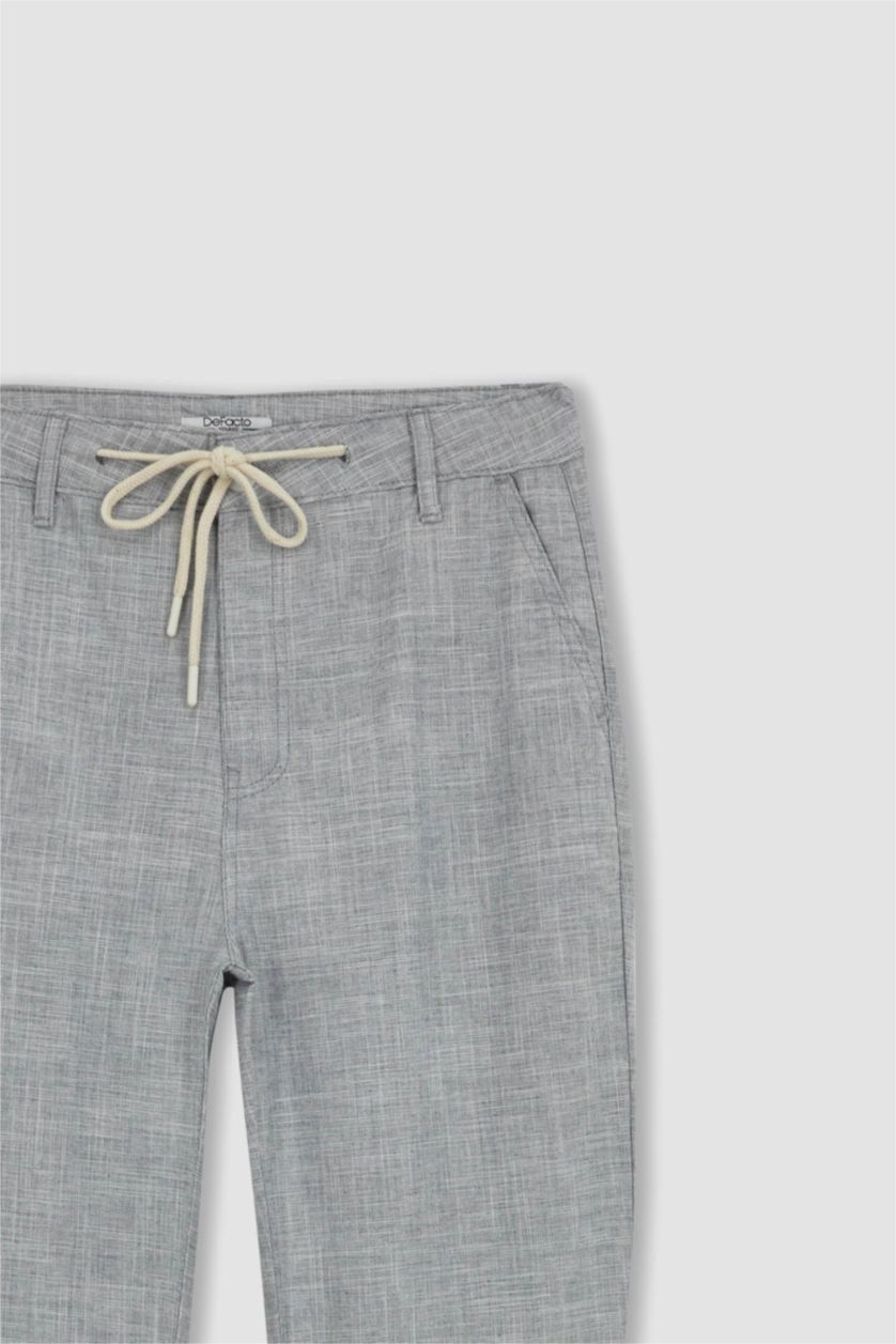 رجال ميلانج رمادي بنطلون جوجر كتان برباط من الخصر