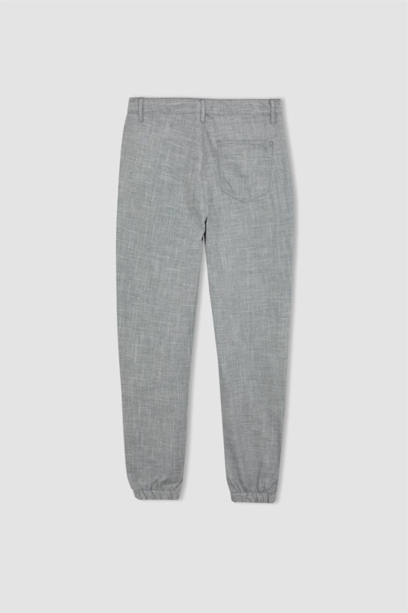 رجال ميلانج رمادي بنطلون جوجر كتان برباط من الخصر