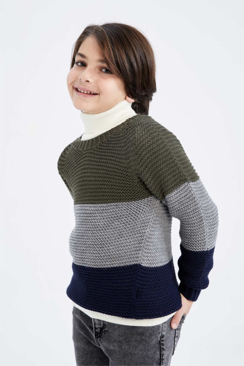 BOYS & TEENS Dark Khaki Boy Regular Fit Crew Neck Pullover
