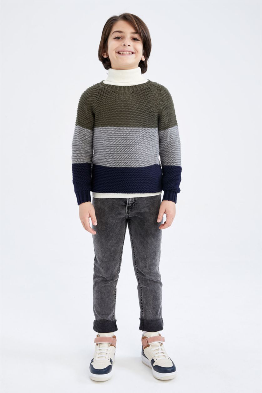 BOYS & TEENS Dark Khaki Boy Regular Fit Crew Neck Pullover