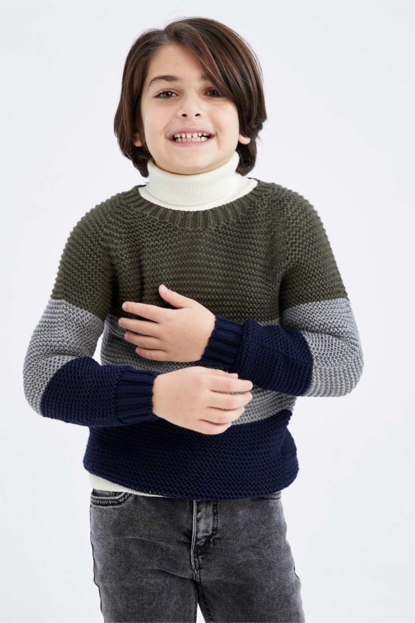 BOYS & TEENS Dark Khaki Boy Regular Fit Crew Neck Pullover