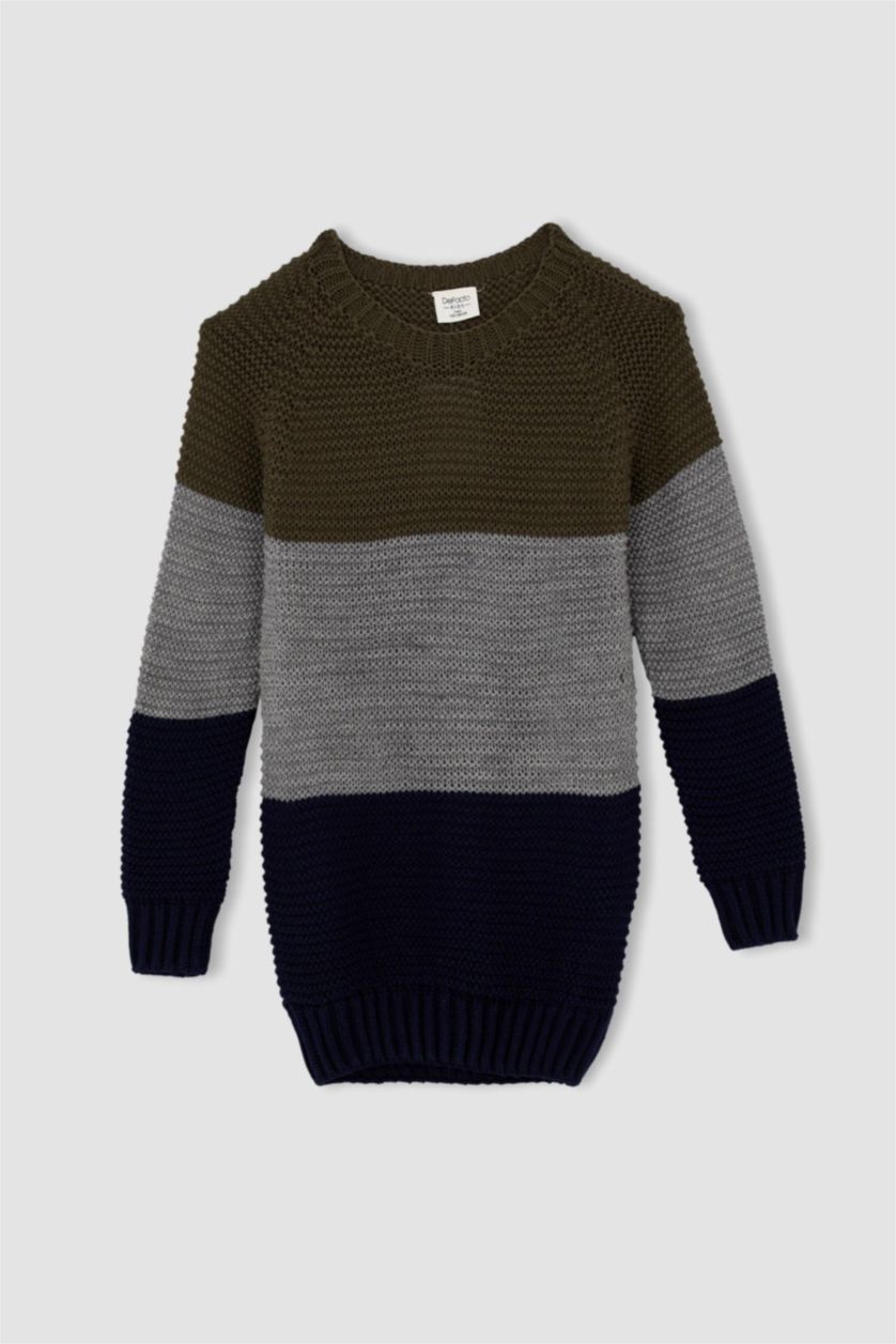 BOYS & TEENS Dark Khaki Boy Regular Fit Crew Neck Pullover