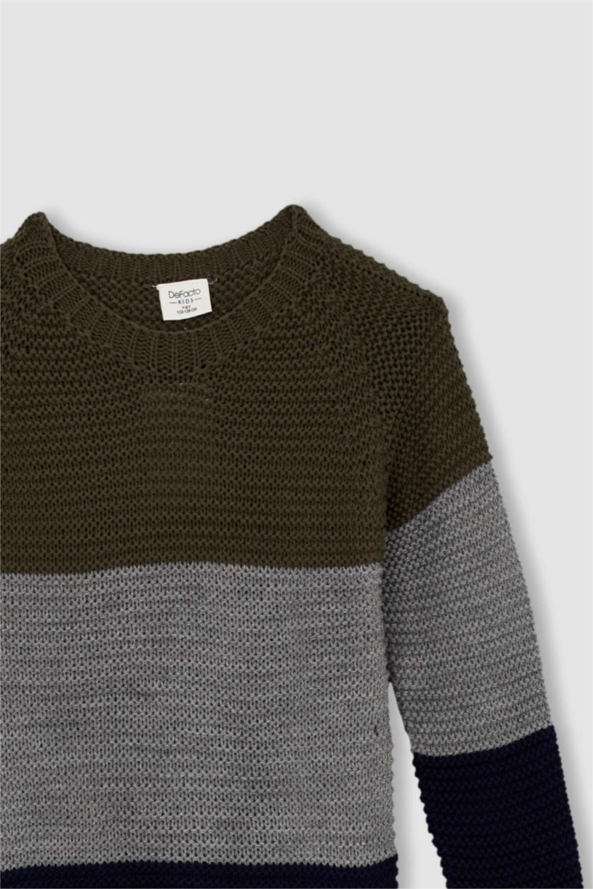 BOYS & TEENS Dark Khaki Boy Regular Fit Crew Neck Pullover