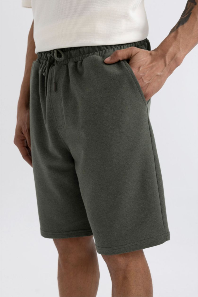 Erkek Haki Melanj Slim Fit Dar Kesim Cepli Basic Düz Şort