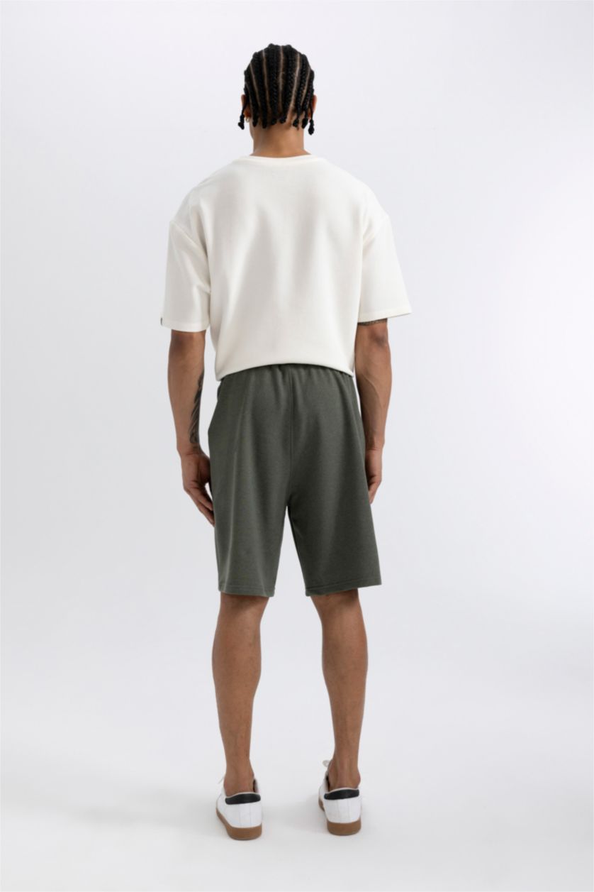 Erkek Haki Melanj Slim Fit Dar Kesim Cepli Basic Düz Şort