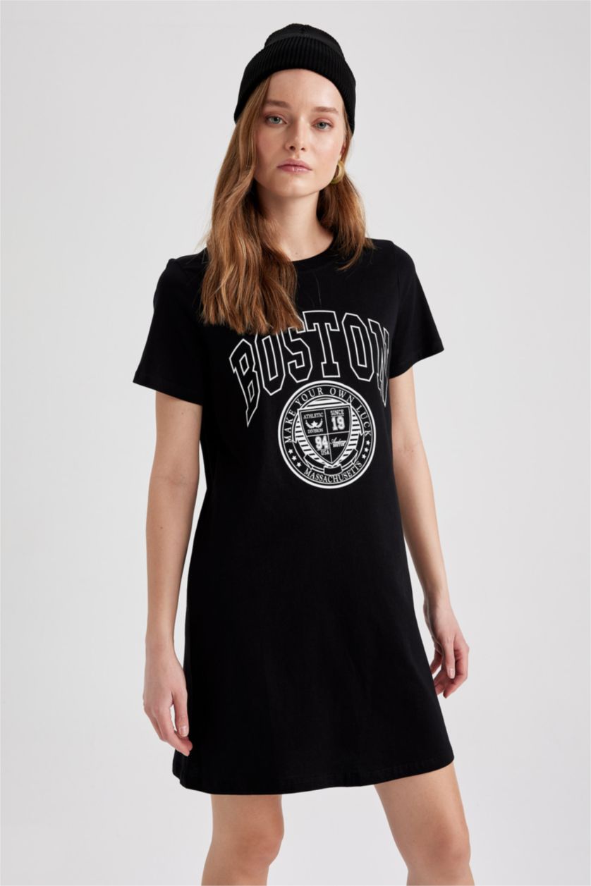 FEMME Noir Mini-robe t-shirt ajustée à slogan imprimé