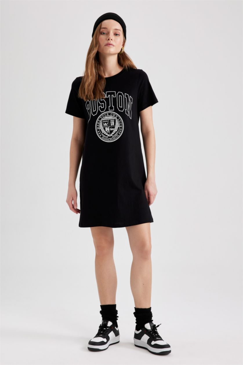 FEMME Noir Mini-robe t-shirt ajustée à slogan imprimé