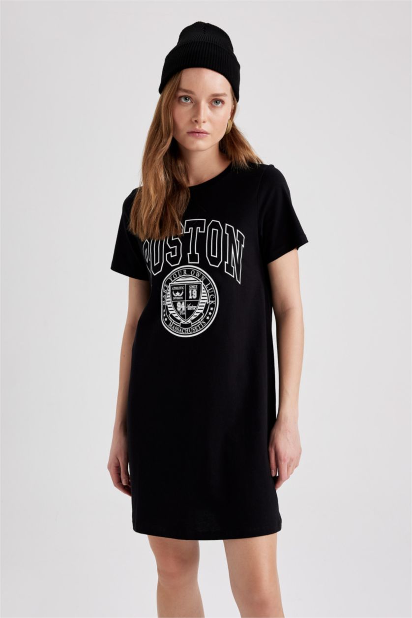 FEMME Noir Mini-robe t-shirt ajustée à slogan imprimé