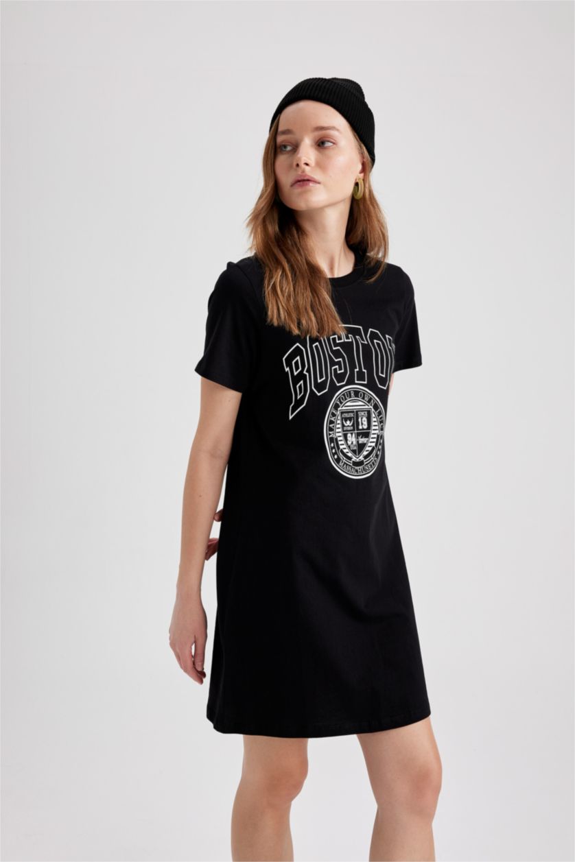 FEMME Noir Mini-robe t-shirt ajustée à slogan imprimé