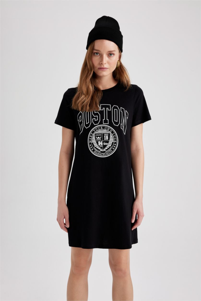 FEMME Noir Mini-robe t-shirt ajustée à slogan imprimé