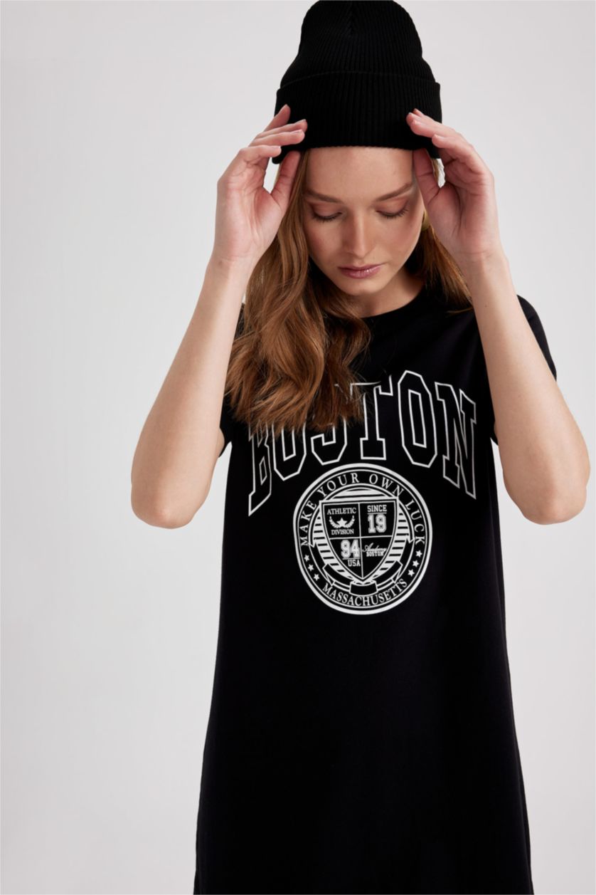 FEMME Noir Mini-robe t-shirt ajustée à slogan imprimé