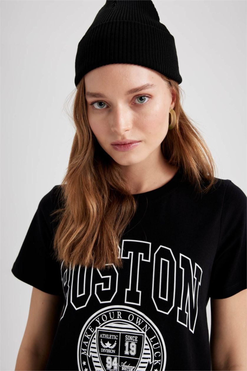 FEMME Noir Mini-robe t-shirt ajustée à slogan imprimé