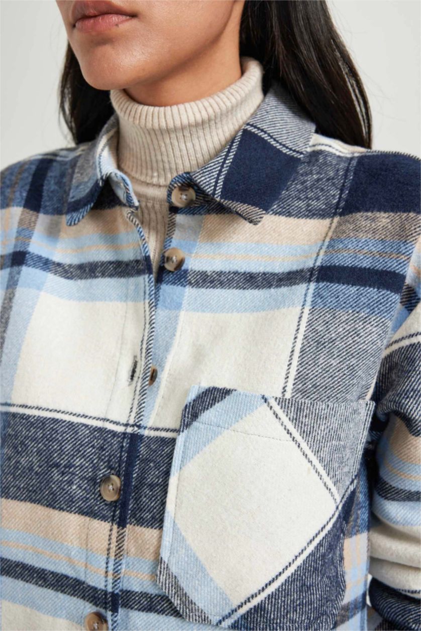 Женская Синий Рубашка с длинным рукавом