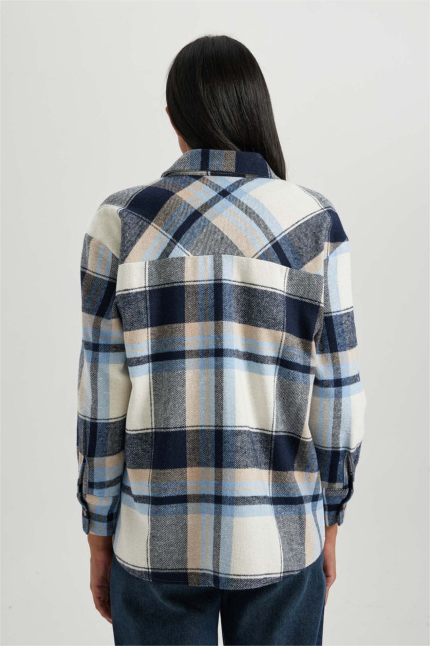 Женская Синий Рубашка с длинным рукавом