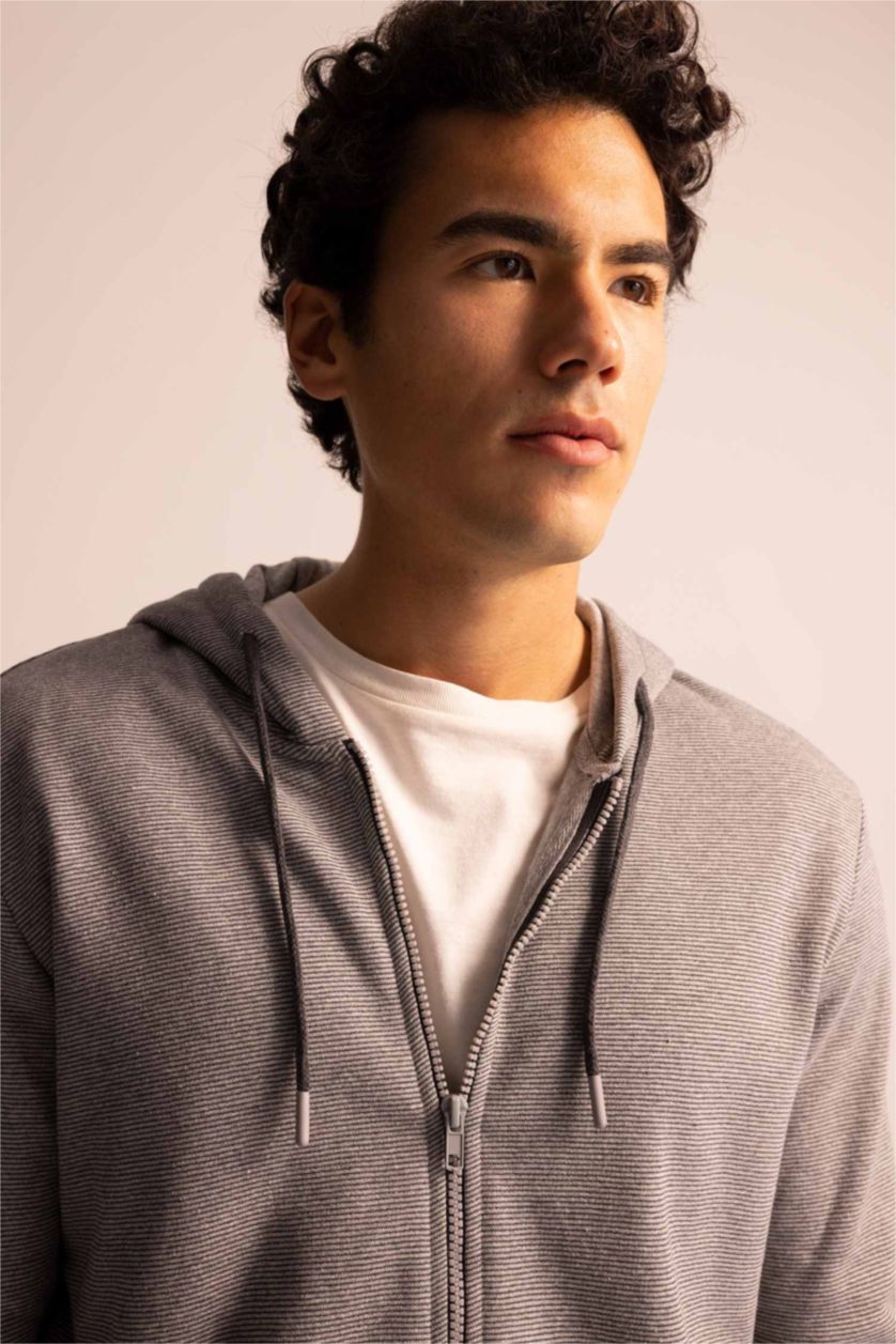 MAN O.GRAY MELANGE Slim Fit Long Sleeve Zippered Cardigan