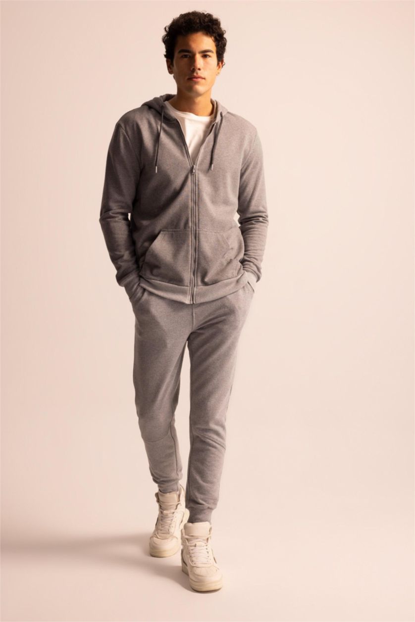 MAN O.GRAY MELANGE Slim Fit Long Sleeve Zippered Cardigan