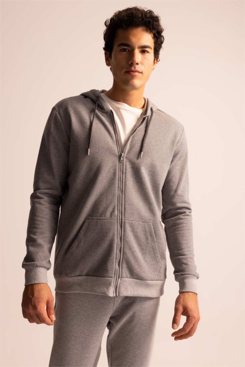 MAN O.GRAY MELANGE Slim Fit Long Sleeve Zippered Cardigan